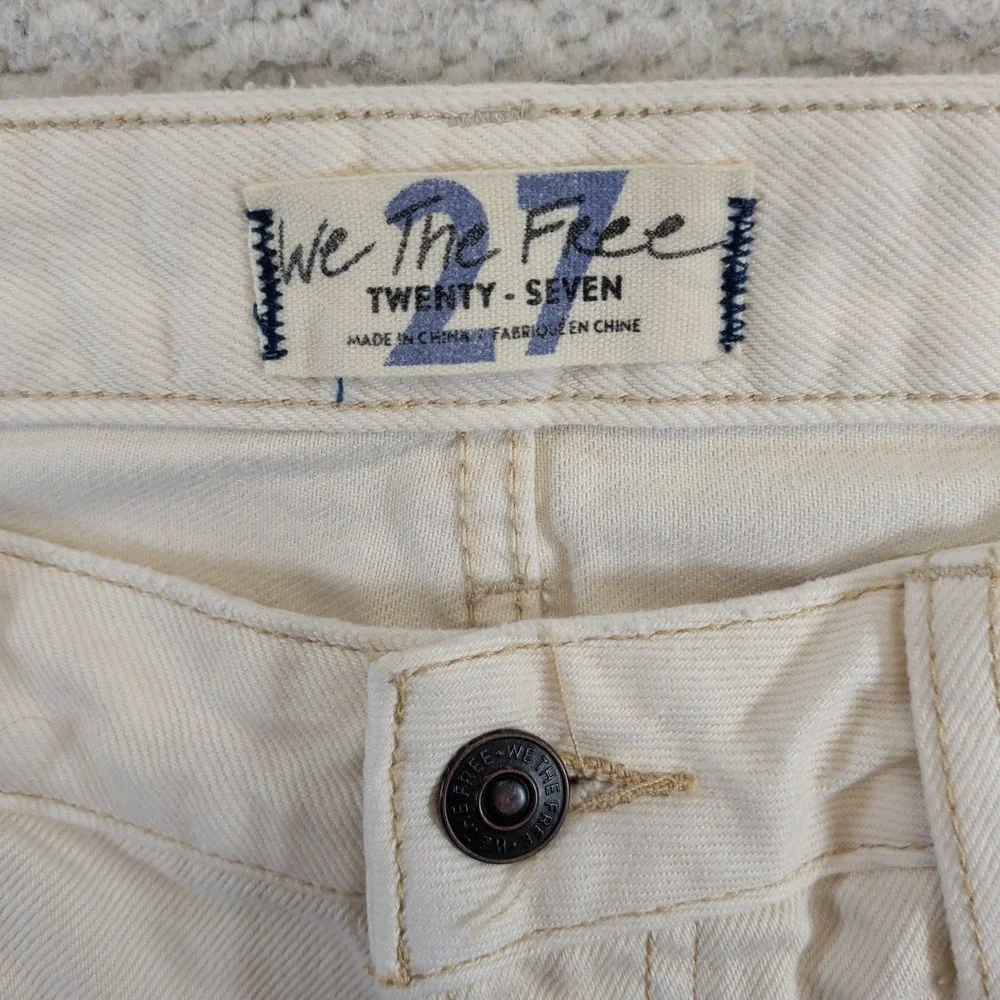 We The Free People Cream High Rise Cutoff Denim Shorts Size 27 Button Fly Casual